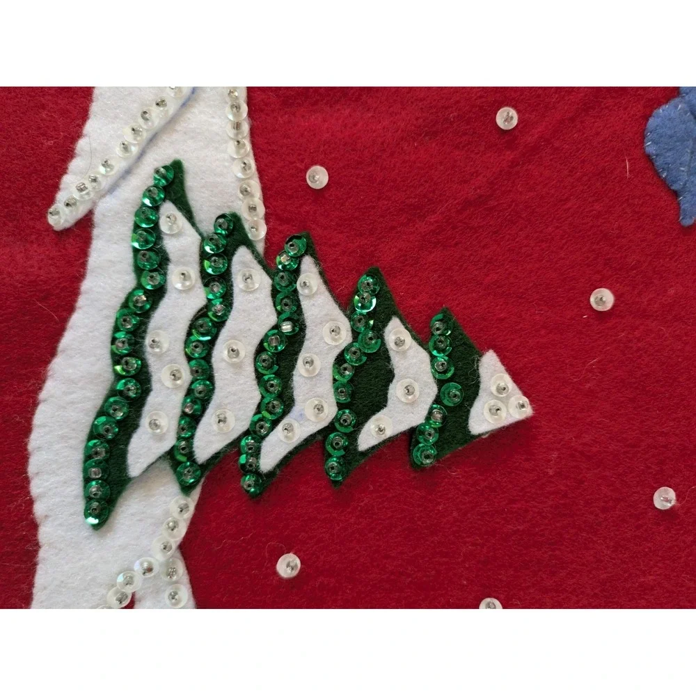 Christmas Tree Skirt Holiday Deco Felt Applique Bears Snowman Red 36